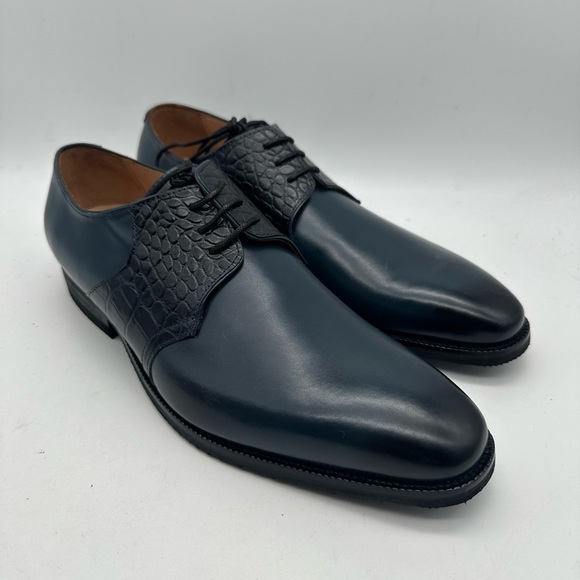 DAPPER SHOES CO. Handcrafted Genuine Leather Men's Blue Oxfords Sz 9 - Picture 2 of 9